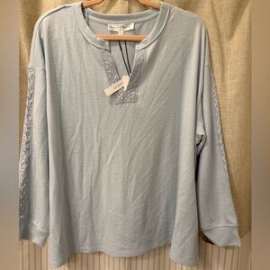 Chelsea & Theodore Light Blue Sweatshirt with Lace Accents